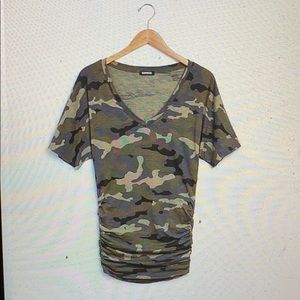 Express Camo Ruched Dolman Sleeve Tee
